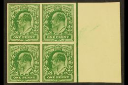1902-10 1d IMPERF PLATE PROOF (no Watermark) In Green, A Very Fine Right Marginal BLOCK OF FOUR. For More Images,... - Zonder Classificatie