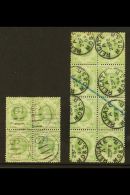 1887-1900 1s Dull Green, SG 211 In Used Blocks Of 4 & 8. Attractive & Unusual (2 Blocks = 12 Stamps)  For... - Andere & Zonder Classificatie