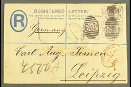 1886 (13 DEC) REGISTERED ENVELOPE TO LEIPZIG A 2d Blue Registered Envelope, Size G, Uprated With 1883-84 2d,... - Andere & Zonder Classificatie