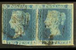 1841 2d Blue, SG 14 Plate 3 PAIR, "LA - LB" Both With Strong Guidelines Through Value & Corners, "LA" Into At... - Otros & Sin Clasificación