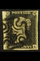 1840 1d Black 'HA', Plate 2, SG 2, 4 Small To Huge Margins Showing Portion Of Sheet Margin, Fine Used With Black... - Sin Clasificación