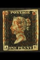 1840 1d Black 'AB', Plate 1b, With Red And Black Maltese Cross Postmarks, Only A Small Part Of The Black Towards... - Unclassified