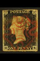 1840 1d Black 'HE', Plate 1a, SG 2, Just Into At Top And Rub Across Diadem, Fabulous Red Maltese Cross Cancel. For... - Non Classificati