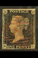 1840 1d Black, (M - D),  Plate 5 Cancelled By Very Fine RED NUMERAL POSTMARK, SG 2kvar, With 4 Just Clear To Good... - Zonder Classificatie