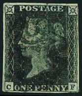 1840 1d Black 'CF' Plate 11, SG 2, Good Used Example Of This Rare Plate With 4 Small / Good Neat Margins, Hinge... - Non Classificati