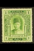 1908 1r Yellow Green, Var "wmk Sideways", SG 234a, Very Fine Mint. For More Images, Please Visit... - Zanzibar (...-1963)