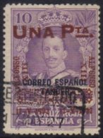 PO's IN TANGIER 1927 Coronation 1p On 10p Violet Opt In Red, Edifil 396, Fine Used, Some Shorter Perfs At Top. For... - Other & Unclassified