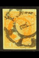 1861-62 4c Orange On Greenish POSTAL FORGERY, Edifil 52F, Fine Used With "1" (Madrid) Cartwheel Postmark, Four... - Other & Unclassified