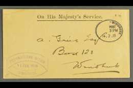 1918 (14 Feb) Printed OHMS Stampless Env To Windhuk Showing Very Fine "WINDHOEK" Cds Postmark, Putzel Type 10,... - Afrique Du Sud-Ouest (1923-1990)