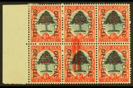 OFFICIAL VARIETY 1950-4 6d Green & Red-orange, Block Of Six With LARGE SCREEN FLAW, O46 Var, Very Fine Mint.... - Zonder Classificatie
