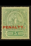 CAPE OF GOOD HOPE REVENUE - 1911 £5 Green & Green, Standing Hope Ovptd "PENALTY" Barefoot 11, Couple Of... - Sin Clasificación