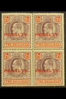 CAPE OF GOOD HOPE REVENUE - 1911 2s Purple & Orange, Ovptd "PENALTY" In A BLOCK OF FOUR, Barefoot 4, Never... - Non Classés