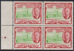 1952 $4.80 Green & Red, SG 105, Never Hinged Mint Marginal Block Of 4. (4 Stamps) For More Images, Please... - San Cristóbal Y Nieves - Anguilla (...-1980)