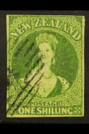 1862-64 1s Yellow Green Chalon, SG 45, Four Clear To Good Margins, Neat Barred Numeral Cancel Leaving Much Of The... - Autres & Non Classés