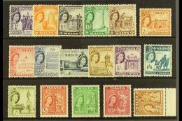 1956-58 QEII Definitive Set, SG 266/82, Superb, Never Hinged Mint (17 Stamps) For More Images, Please Visit... - Malta (...-1964)