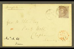 1863 COVER TO ENGLAND Bearing Great Britain 1862-64 6d Plate 3 Tied By "Malta A25" Duplex, "London Paid" Transit... - Malta (...-1964)