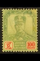 JOHORE 1904-10 $100 Green And Scarlet, SG 77, With Neat Light Cancel (presumed Fiscal), Small Thin. For More... - Other & Unclassified