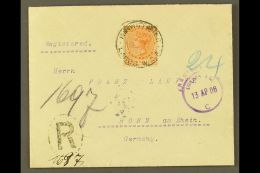 1885 1s Orange, SG 26, On Neat Envelope Registered To Germany, Tied 1906 REGISTERED/LAGOS Cds, London Transit And... - Nigeria (...-1960)