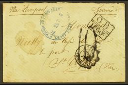 1870 (June) Envelope To St Tropez, France, Showing Very Good Blue "POST OFFICE LAGOS/WEST COAST OF AFRICA" Type 3... - Nigeria (...-1960)