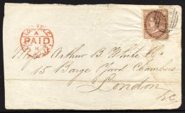 1860-70 1s Dull Brown, Pineapple Watermark SG 6b, On A Cover Front To London Tied By AO1 Cancel, Dated Arrival... - Giamaica (...-1961)