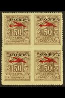 CORFU 1941 50L Brown Rouletted Air Overprint (Sassone 1, SG 21), Never Hinged Mint BLOCK Of 4, Fresh. (4 Stamps)... - Sin Clasificación
