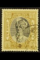 JAIPUR 1932-46 Inscribed "POSTAGE" 1R Black And Yellow-bistre, SG 67, Very Fine Used. For More Images, Please... - Other & Unclassified