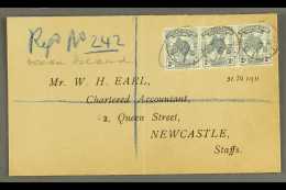 OCEAN ISLAND 1911 Registered Cover To England, Bearing Strip Of Three 2d "Pines," Cancelled By Blue Crayon, Stamps... - Islas Gilbert Y Ellice (...-1979)
