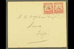 SAMOA 1903 (2 Oct) Pretty Env To Fiji Bearing A Pair Of 10pf Carmine "Yacht" Stamps Tied By APIA Cds's, Suva... - Autres & Non Classés