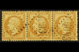 METELIN 1867 10c Bistre Perf Napoleon, Yvert 21, Fine Used Horizontal Strip Of Three With "5093" Large Numeral In... - Altri & Non Classificati