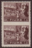 1919 5cor Brown White Paper (type C) VERTICAL PAIR IMPERF BETWEEN Variety, Sassone C47i, Very Fine Mint, Fresh... - Fiume