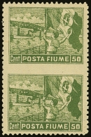 1919 (June) Inscribed "POSTA FIUME" 50c Yellow-green - A Vertical Pair IMPERF BETWEEN, Sass 54e, Very Fine Mint.... - Fiume