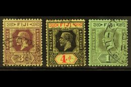 1912-23 3d Purple On Pale Yellow, 4d Black & Red On Pale Yellow And 1s Black On Emerald Green All Watermark... - Fiji (...-1970)
