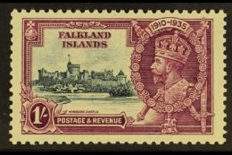 1935 1s Slate And Purple Silver Jubilee, Variety "Short Extra Flagstaff", SG 142b, Very Fine NHM, Lightly Toned... - Falkland Islands