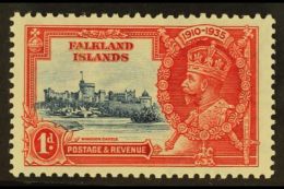 1935 1d Deep Blue And Scarlet Silver Jubilee, Variety "Flagstaff On Right Hand Turret", SG 139d, Very Fine Mint.... - Falkland Islands