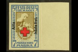 1923 7m+5m "Aita Hadalist," Overprint Imperf (Michel 47B, SG 50A), Never Hinged Mint Marginal Example, Fresh. For... - Estonie