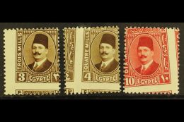 1927-37 OBLIQUE PERFORATIONS King Fouad 3m Pale Brown, 4m Pale Brown And 10m Pale Rose Red (type II), Mint Never... - Altri & Non Classificati