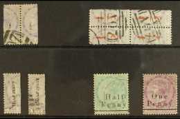 1882-86 USED SURCHARGE SELECTION Includes 1882-85 Bisects With ½d On 1d In Black (both Halves - Joined),... - Dominica (...-1978)