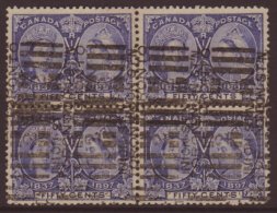 1897 50c Bright Ultramarine, Jubilee, SG 135, Used Block Of 4 With Light Roller Cancels. Scarce Item (1 Block Of... - Altri & Non Classificati