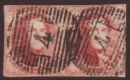 1851-54 40c Carmine Imperf Medallions On Ribbed Paper, Cob 8B, A Fine Used HORIZONTAL PAIR With Four Good To Close... - Autres & Non Classés