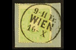 1858-59 3k Green Type II (Michel 12 II, SG 24), Fine Used On Piece Tied By Complete "Wien" Cds Cancel, Very Fresh,... - Andere & Zonder Classificatie