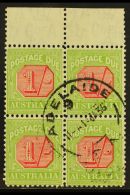 POSTAGE DUES 1931-36 1s Carmine & Yellow-green, SG D111, Very Fine Cds Used Upper Marginal BLOCK Of 4, Fresh... - Andere & Zonder Classificatie