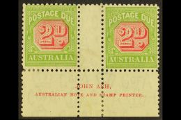 POSTAGE DUE 1931-36 2d Carmine And Yellow-green, Perf 11, SG D107, JOHN ASH Imprint Gutter Pair, Fine Mint. (2... - Other & Unclassified