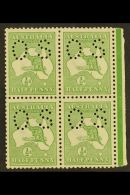 OFFICIALS 1913 ½d Green, Punctured "O S" (smaller Letters, SG Type O2), Right Marginal Block Of 4, SG O16,... - Otros & Sin Clasificación