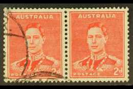 1937-49 2d Scarlet MEDAL FLAW Variety In Horizontal Pair With Normal Stamp, SG 184+184b, Very Fine Cds Used,... - Andere & Zonder Classificatie