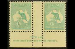 1915-27 1s Blue-green, "John Ash" Imprint Gutter Pair From Plate 3, SG 40b, Mint, Slightly Toned Gum, Couple Of... - Andere & Zonder Classificatie