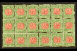 VICTORIA POSTAGE DUE 1895-6 ½d Pale Scarlet & Yellow-green, SG D11a, Block Of 18, Largely Never Hinged... - Other & Unclassified