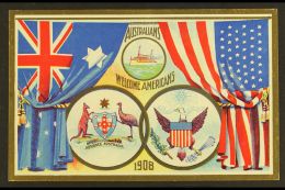 NEW SOUTH WALES 1908 1½d Blue On White POSTAL CARD With Multicoloured Picture "AUSTRALIANS WELCOME... - Other & Unclassified