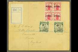 1921 (10 June) Env Registered To England Bearing 4d Carmine Block Of 4 And Two ½d Black And Greens (making... - Aitutaki