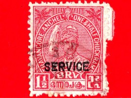 INDIA - TRAVANCORE - Usato - 1939 - Maharaja Bala Rama Varma III (1912-1991) - Sovrastampato Service - 1 ½ - Travancore