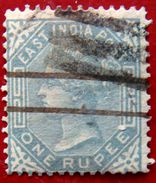 BRITISH INDIA 1874 1Re Queen Victoria USED Phila India76 CV2000Rs WATERMARK : ELEPHANT'S HEAD - 1858-79 Kolonie Van De Kroon